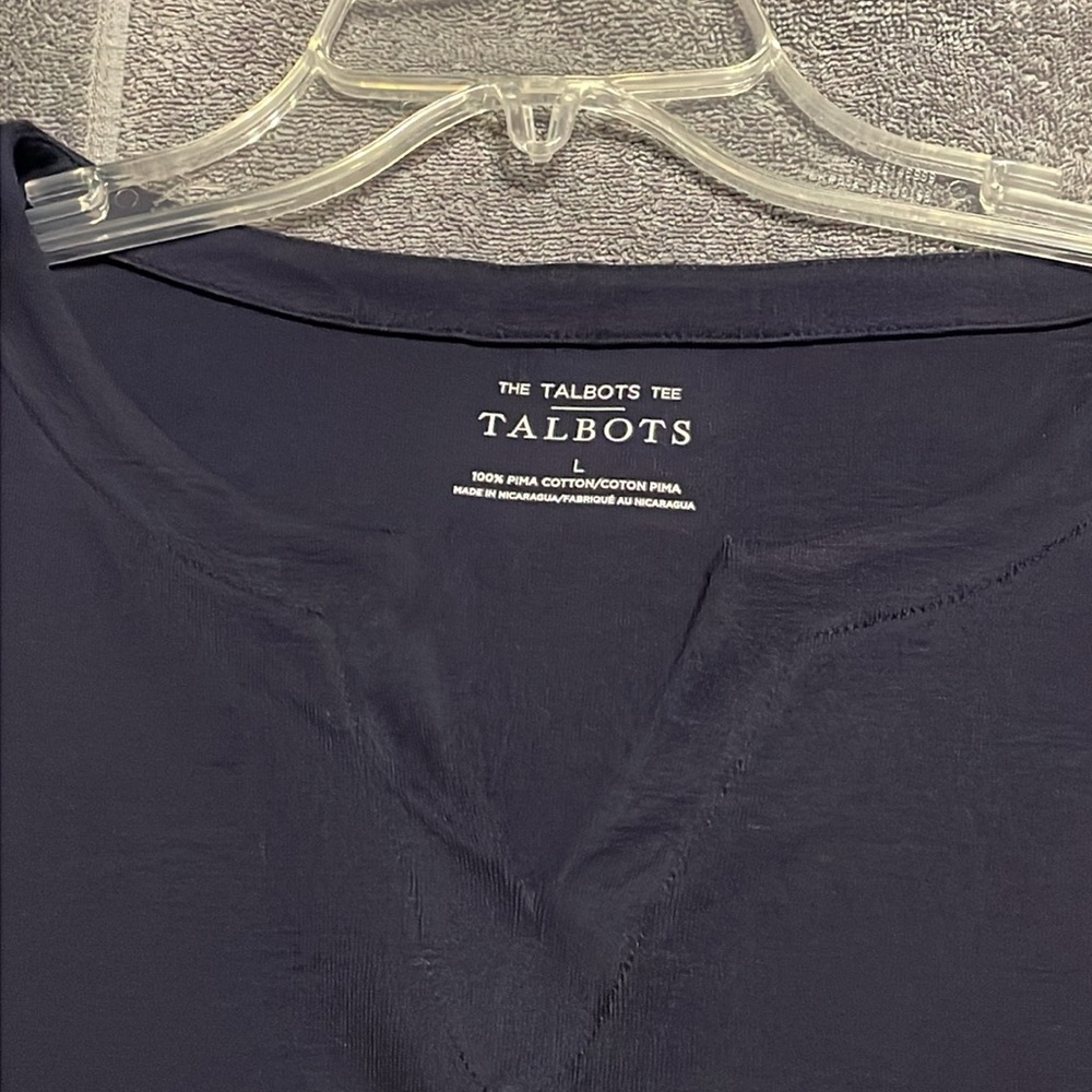 The Talbots Tee Women’s Navy Blue Split V-Neck Top - Pima Cotton, size Large - Picture 3 of 9